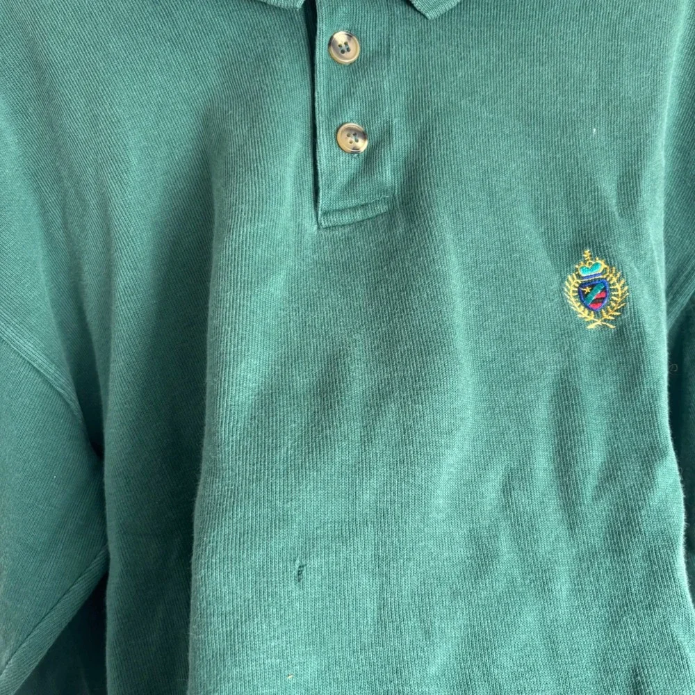 Vintage Jantzen Mens Green Long Sleeve Polo‎ Sweatshirt Made in USA Size M FLAW